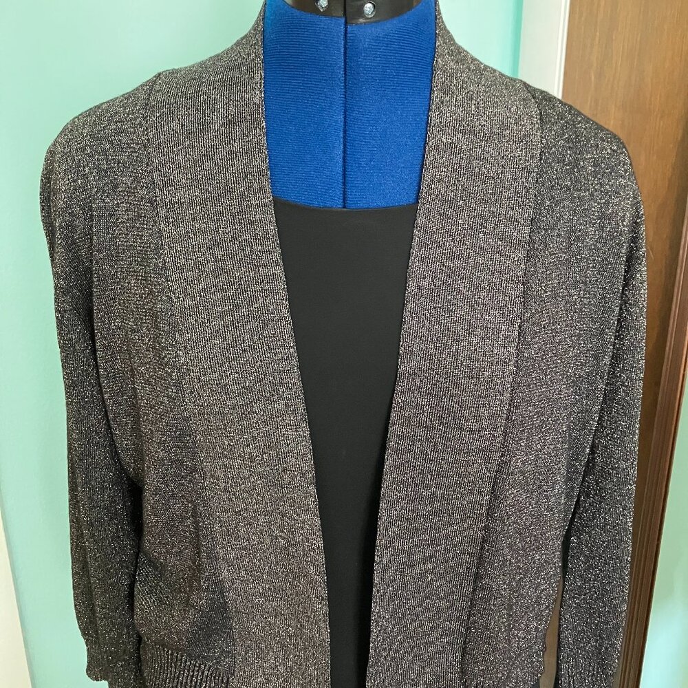 Covington 3/4 Length Sleeve Dressy Black Sweater with Silver Thread Accent